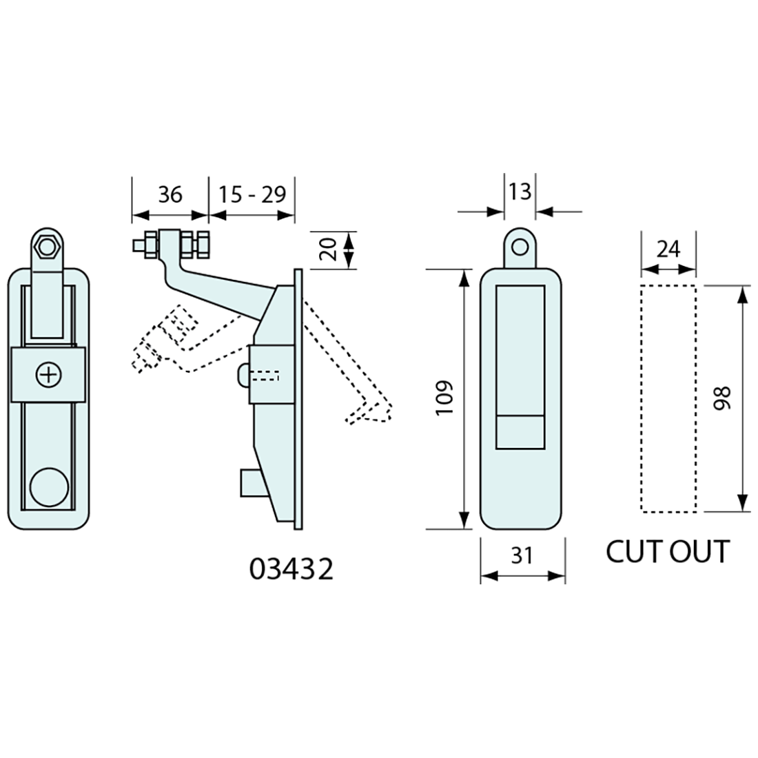 Push Button Compress Latch Non Locking Chrome109mm